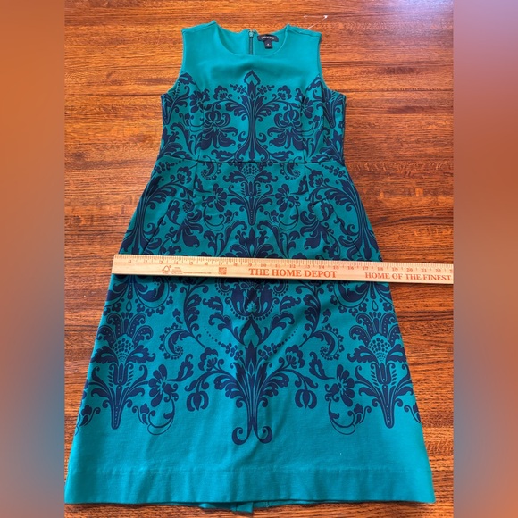 Lands End Size 6 Ponte Knit Sleeveless Sheath Dress Pockets Green Blue Paisley - Picture 12 of 13